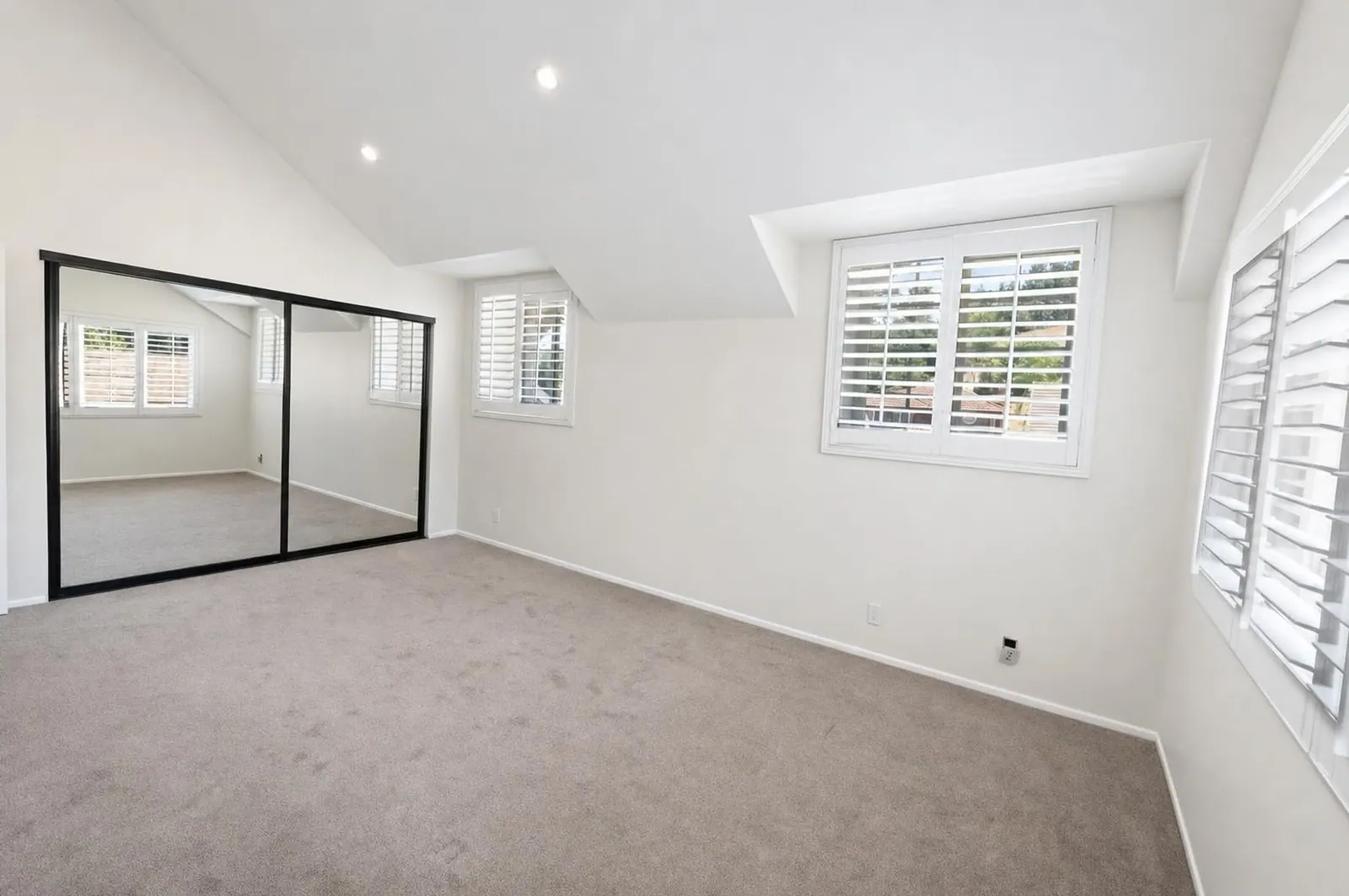 Bedroom with shuttered windows, grey cast gone, finished by Luster